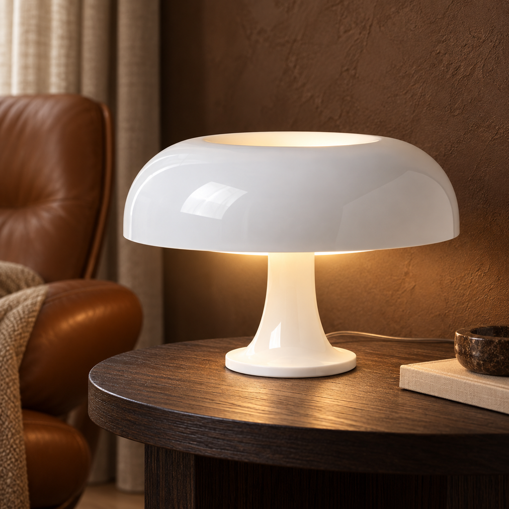 Retro Bordlampe – Skulpturel Svampedesign med Tri-Color Dæmpning 1