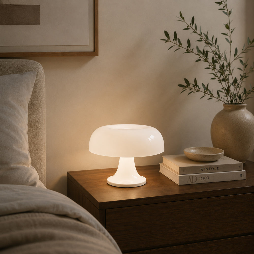 Retro Bordlampe - Skulpturel Svampedesign med Tri-Color Dæmpning 11