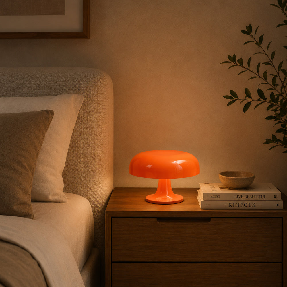 Retro Bordlampe - Skulpturel Svampedesign med Tri-Color Dæmpning 12