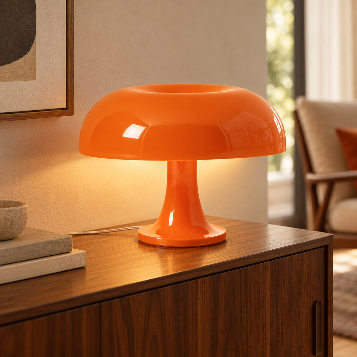 Retro Bordlampe – Skulpturel Svampedesign med Tri-Color Dæmpning 0