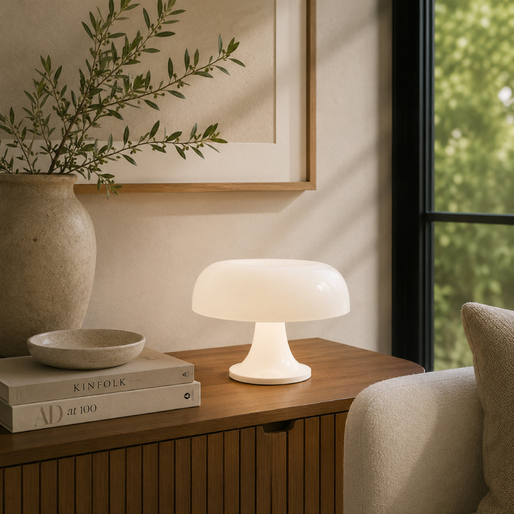 Retro Bordlampe - Skulpturel Svampedesign med Tri-Color Dæmpning 13