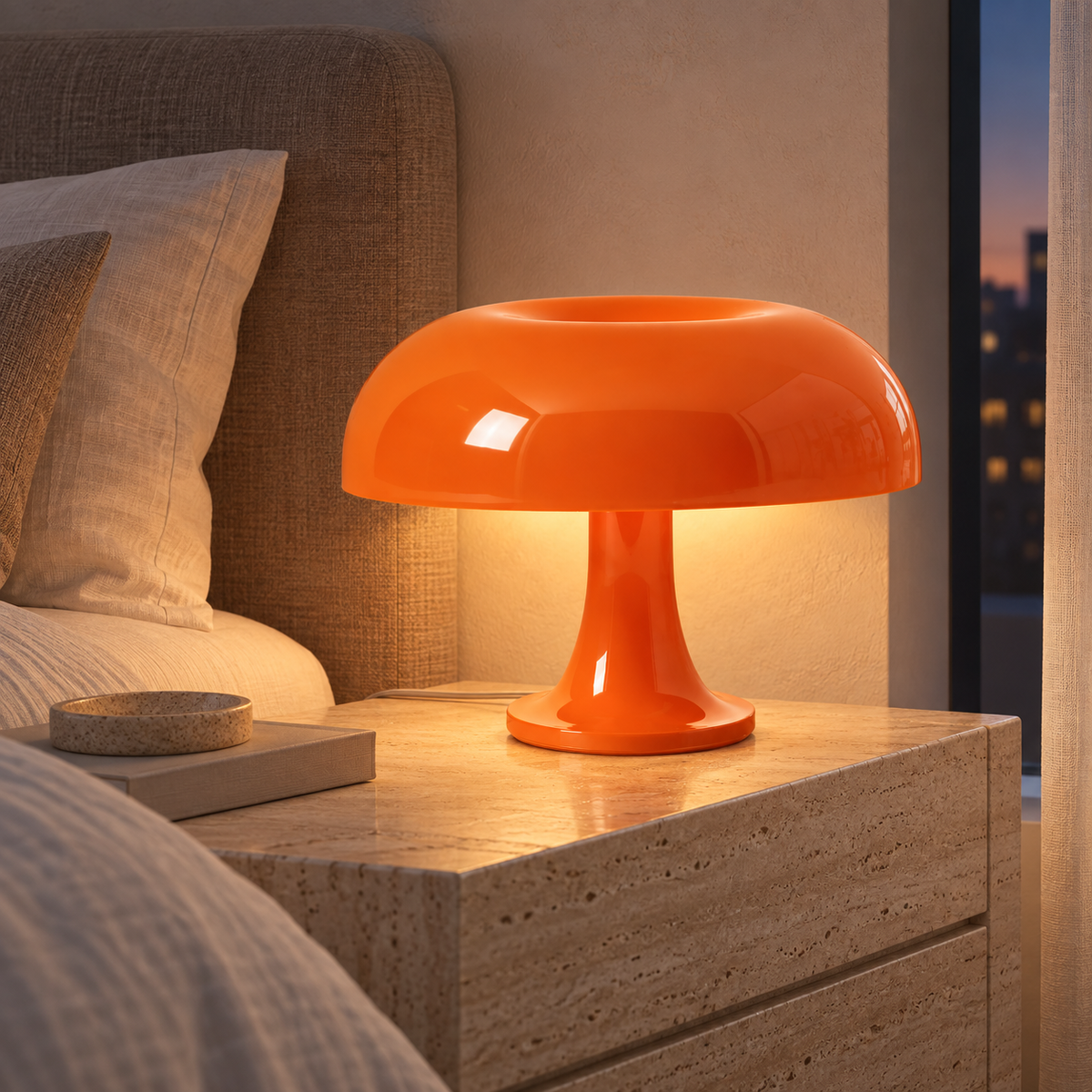 Retro Bordlampe – Skulpturel Svampedesign med Tri-Color Dæmpning 3
