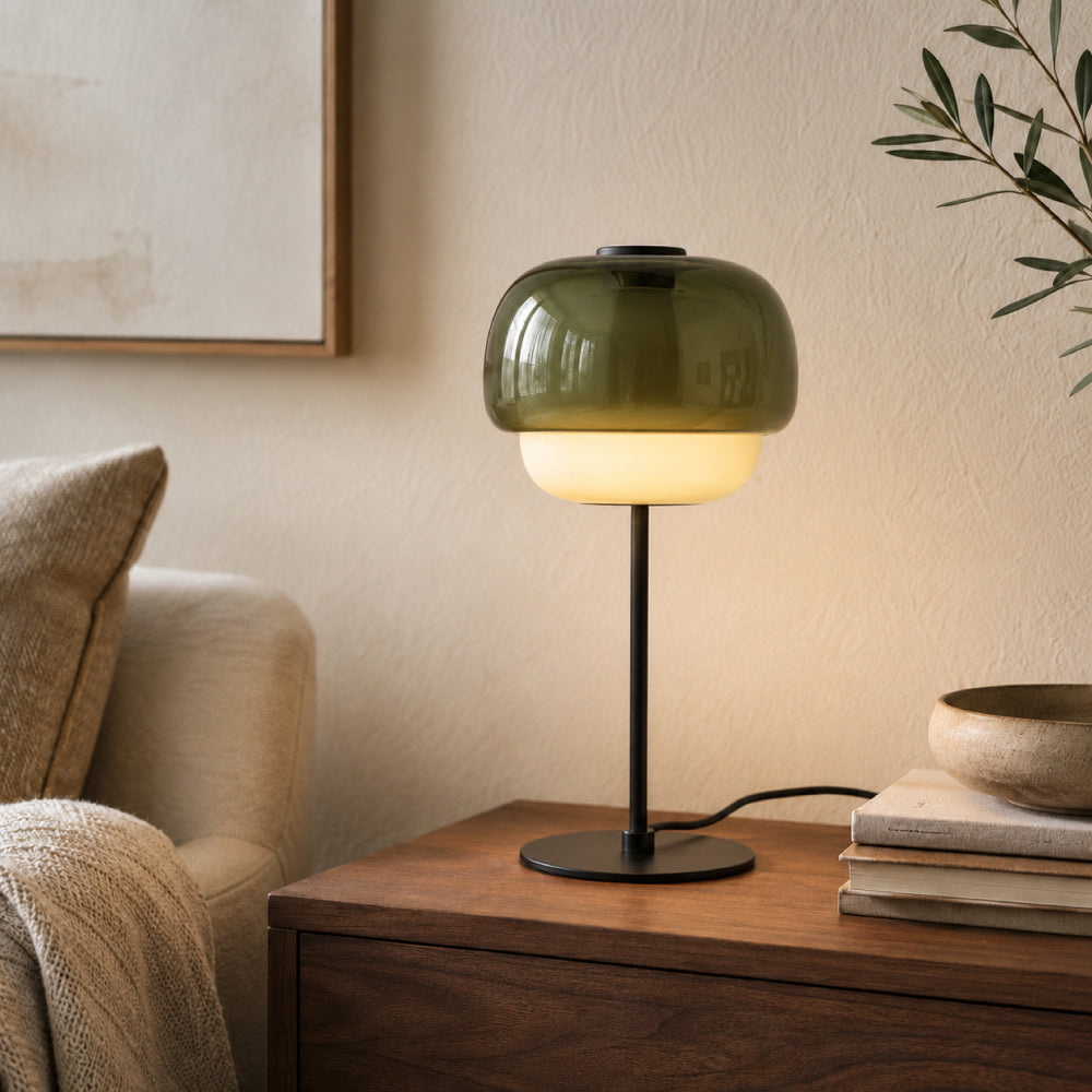 Retro Bordlampe i Glas - Dobbelt Glasskærm med Opalglas 2
