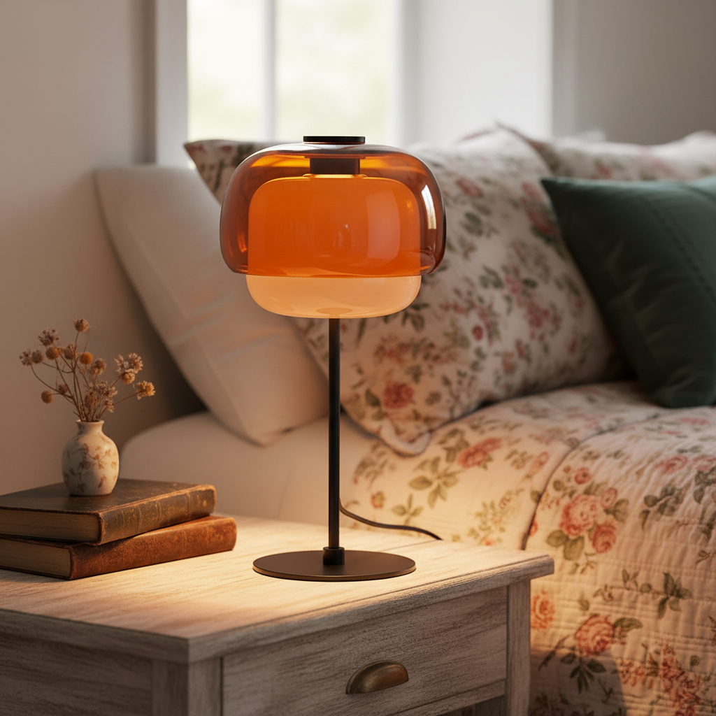 Retro Bordlampe i Glas - Dobbelt Glasskærm med Opalglas 3
