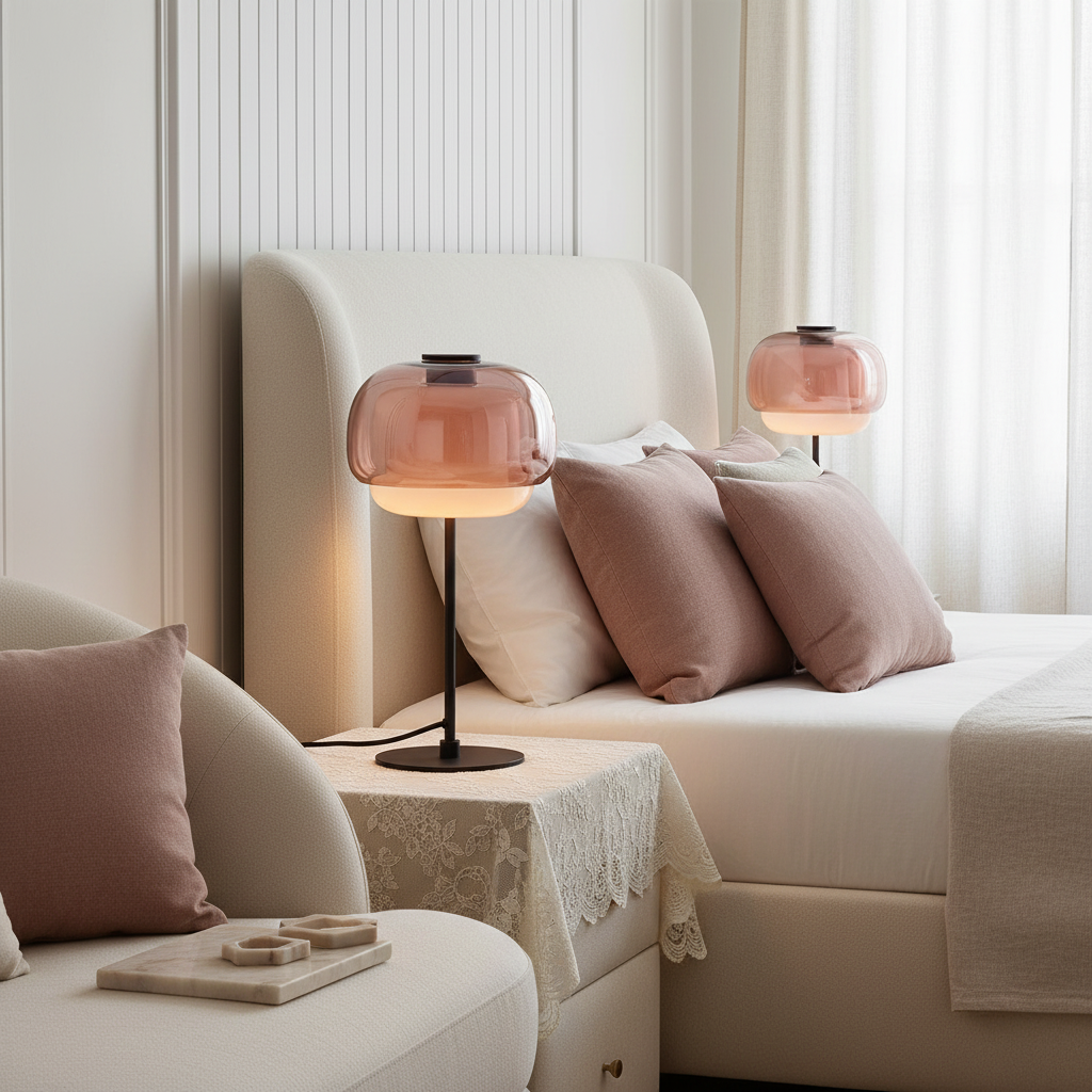 Retro Bordlampe i Glas - Dobbelt Glasskærm med Opalglas 4
