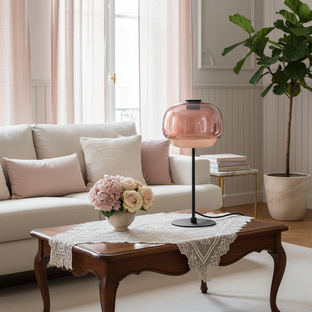 Retro Bordlampe i Glas - Dobbelt Glasskærm med Opalglas 6
