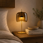 Retro Bordlampe i Glas - Tonet Glasskærm med Messingbase 0
