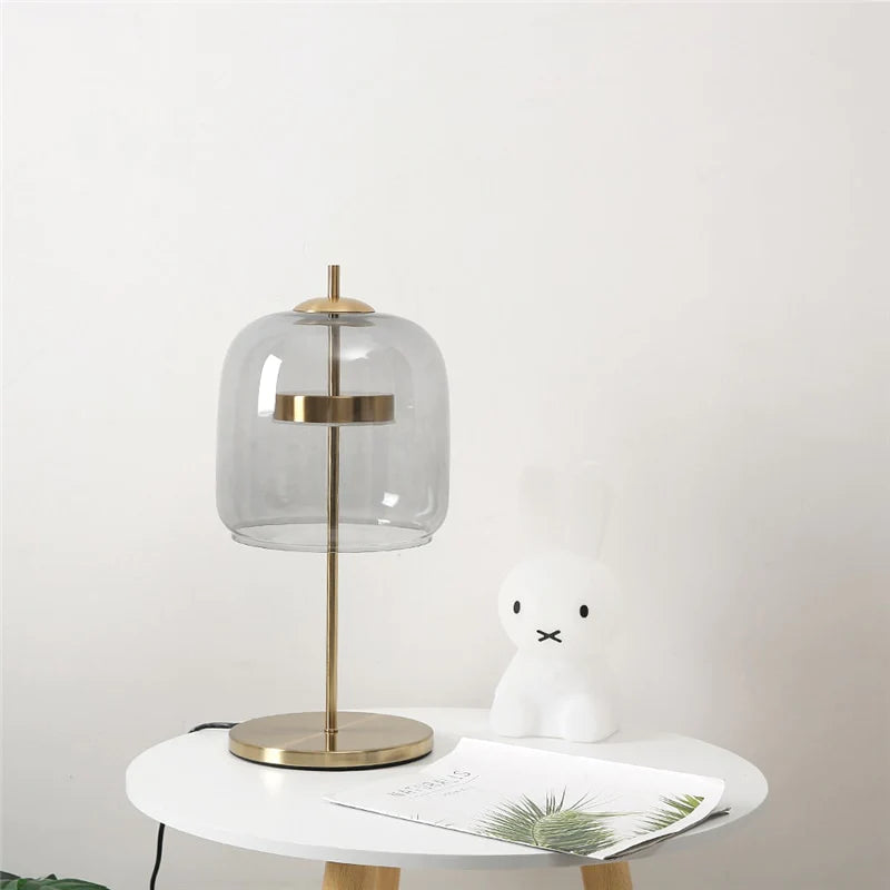 Retro Bordlampe i Glas - Tonet Glasskærm med Messingbase 4
