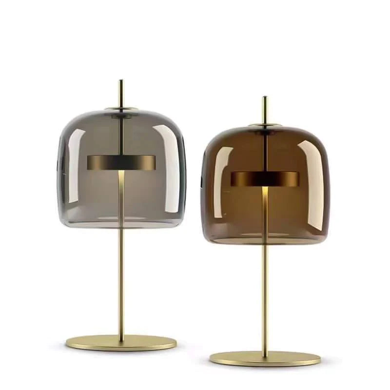 Retro Bordlampe i Glas - Tonet Glasskærm med Messingbase 8