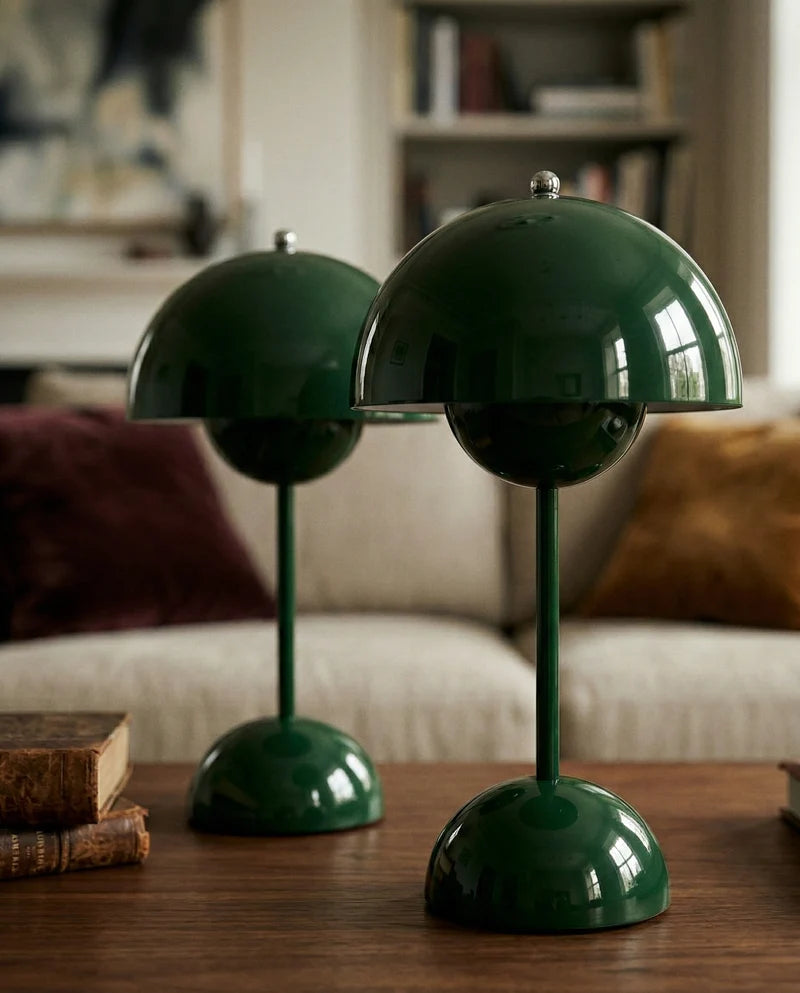 Retro Bordlampe i Metal - Halvrund Skærm med Svævende Kugledesign Trådløs 8