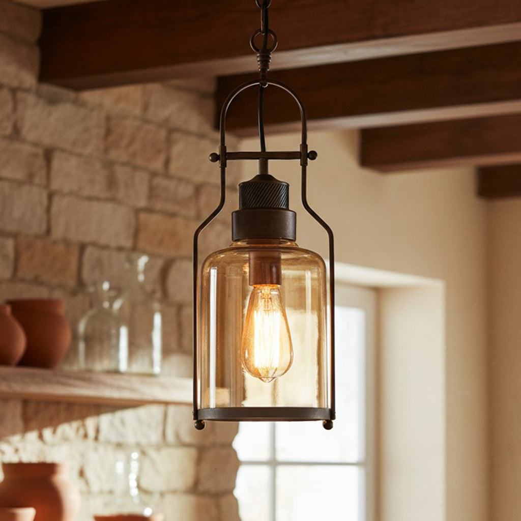Retro Industriel Hængelampe i Metal og Glas – Holdbart Design med Tidløst Udtryk 2