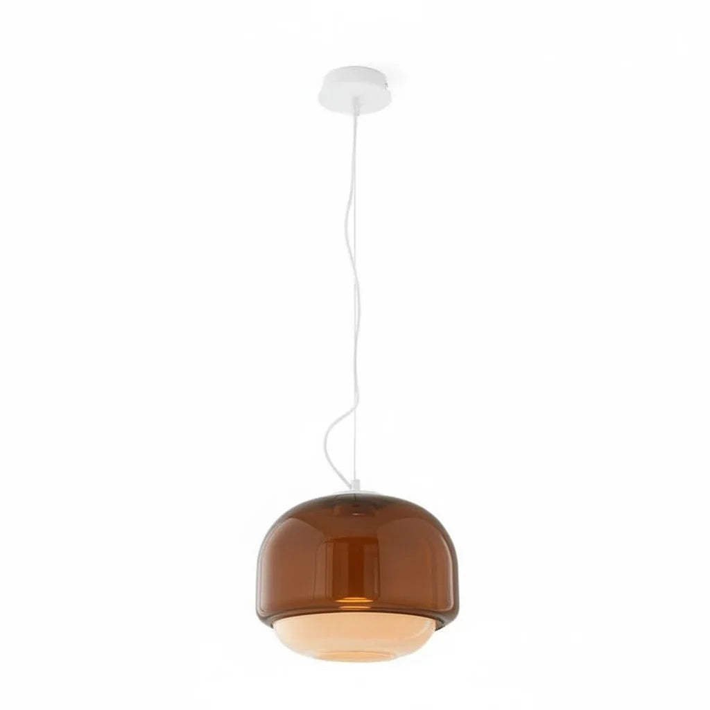 Retro Pendel Lampe i Glas - Tonet Glas med Opalglaskærm 10