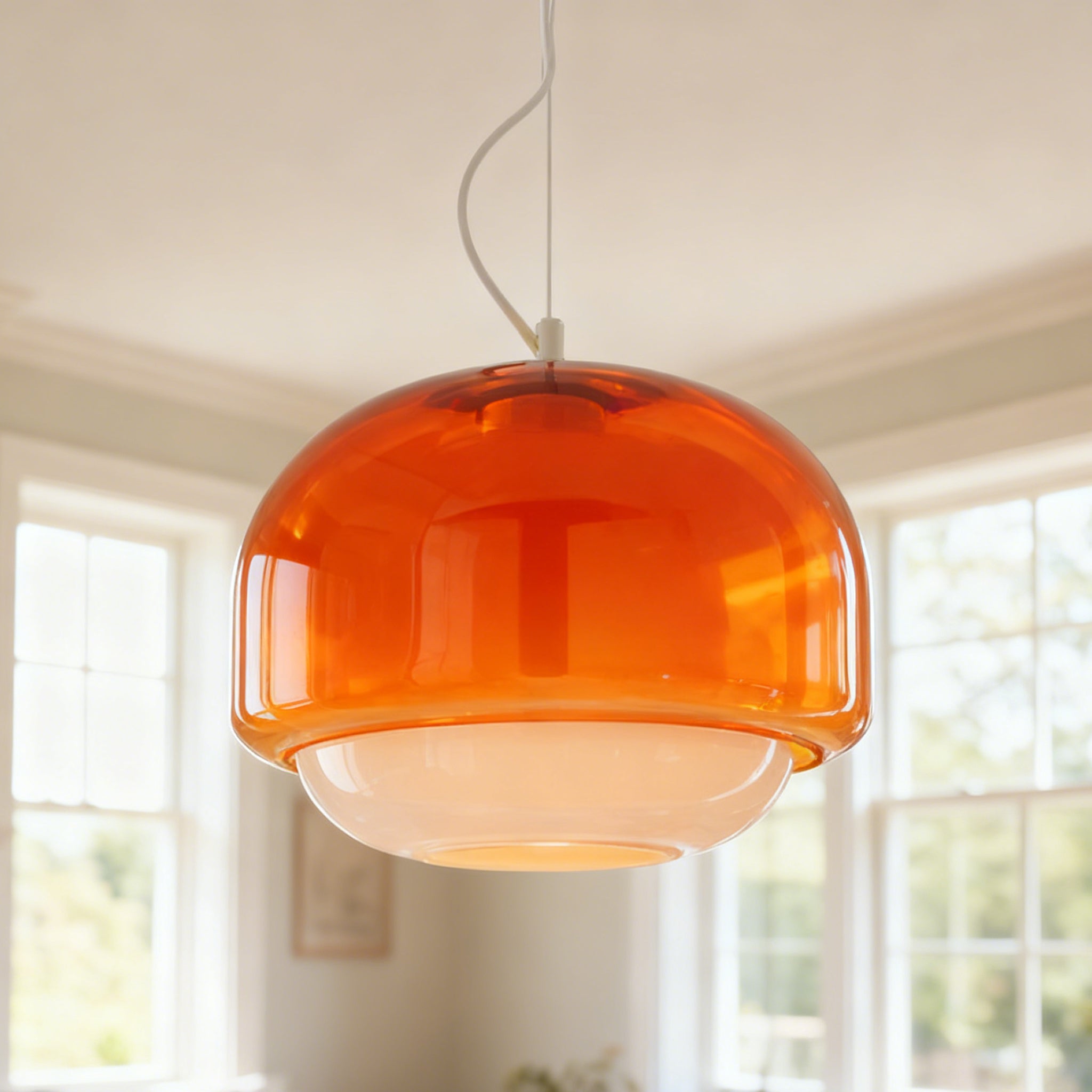 Retro Pendel Lampe i Glas - Tonet Glas med Opalglaskærm 4
