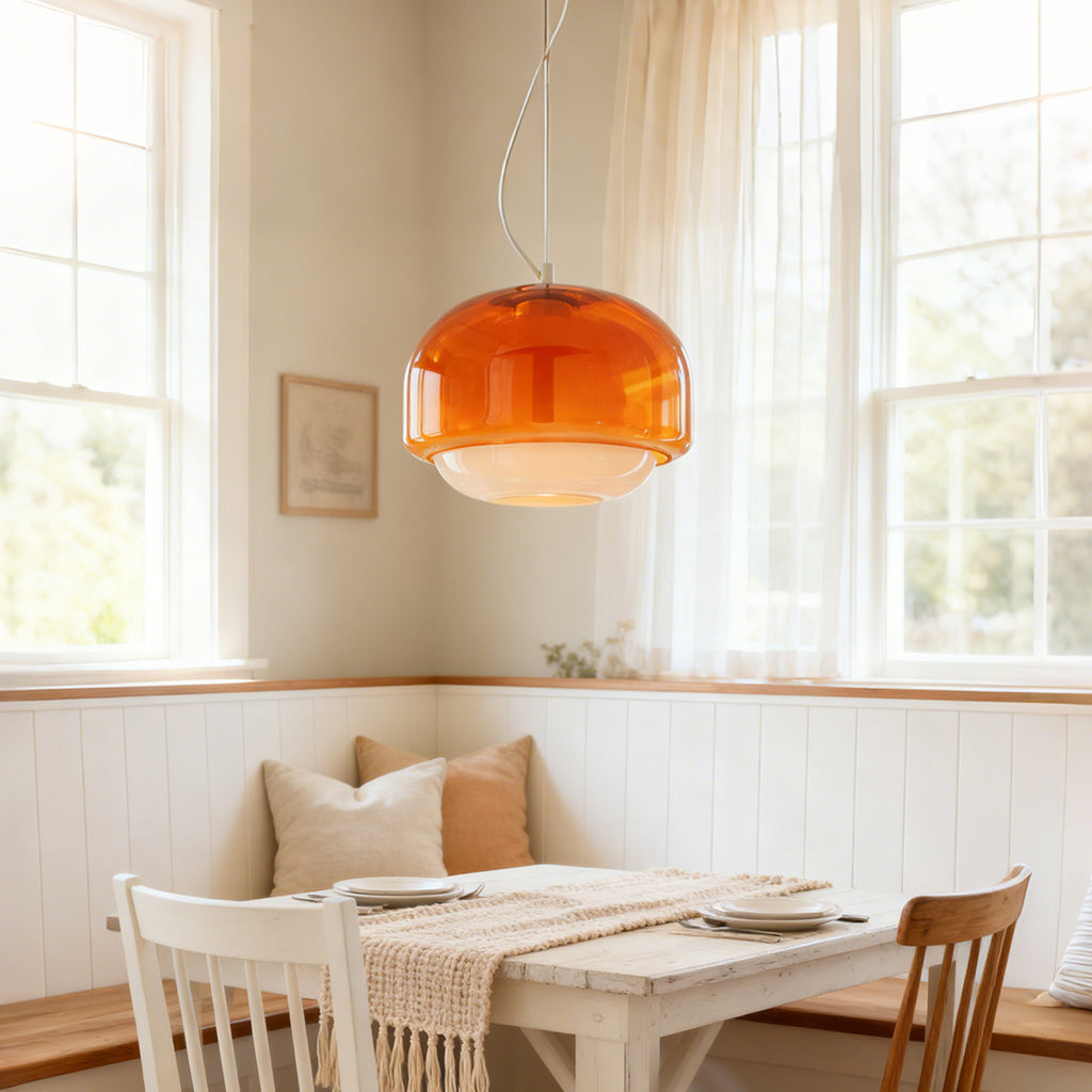 Retro Pendel Lampe i Glas - Tonet Glas med Opalglaskærm 5
