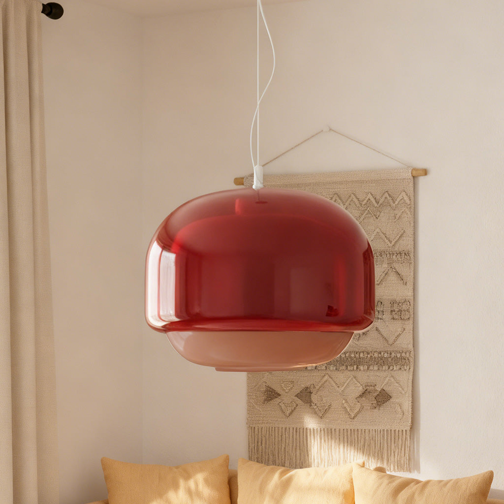 Retro Pendel Lampe i Glas - Tonet Glas med Opalglaskærm 7
