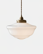 Retro Pendel Lampe i Opalglas - Bølget Skærm med Messingdetaljer 5