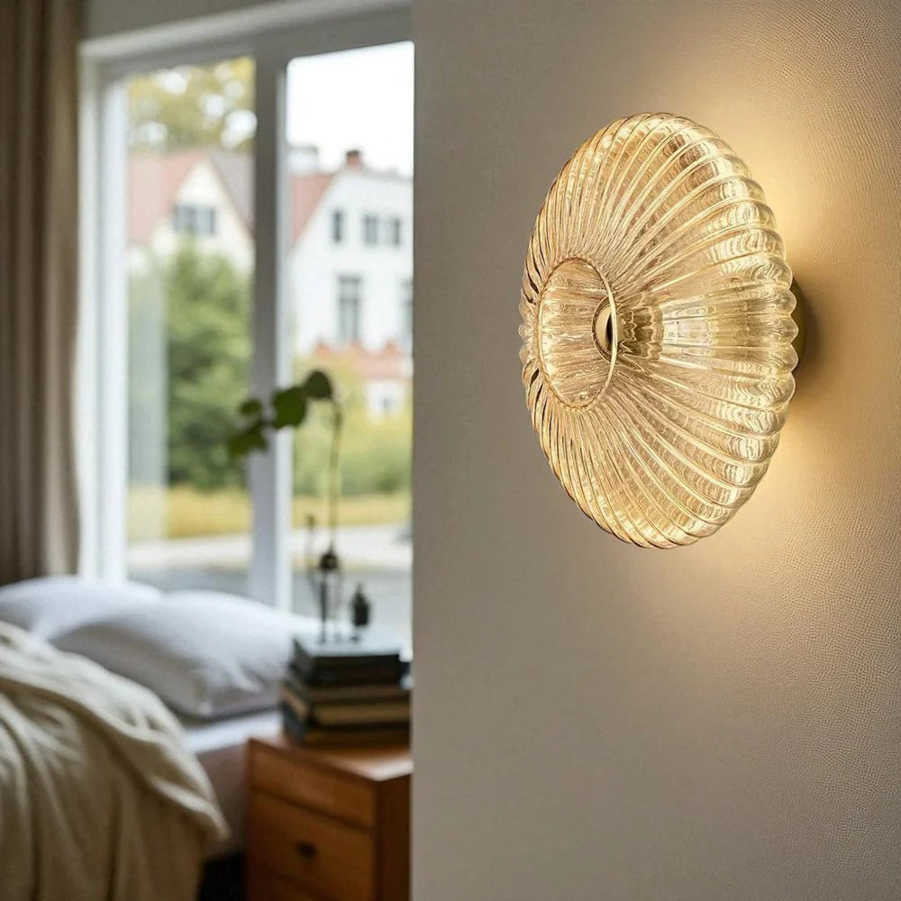 Retro Væglampe i Glas - Riflet Glasskærm med Rundt Design 5
