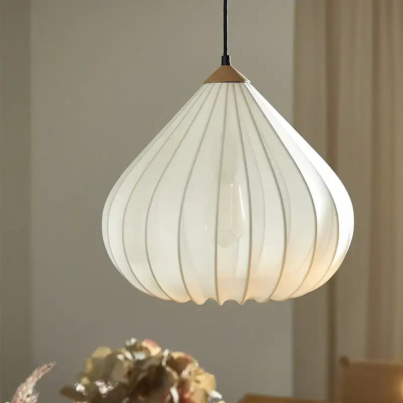 Retro Vintage Pendellampe - Japandi Art Deco Design i Stof med Blødt Lys 5
