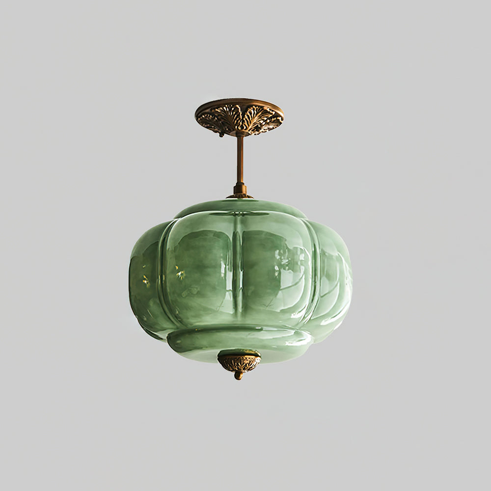 Rillet Glas Loftlampe - Rund Form i Metal og Glas med Blød Glød 0
