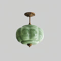 Rillet Glas Loftlampe - Rund Form i Metal og Glas med Blød Glød 0
