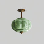 Rillet Glas Loftlampe - Rund Form i Metal og Glas med Blød Glød 0

