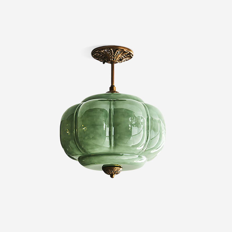 Rillet Glas Loftlampe - Rund Form i Metal og Glas med Blød Glød 1
