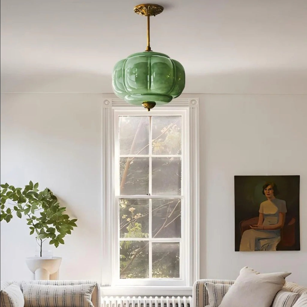 Rillet Glas Loftlampe - Rund Form i Metal og Glas med Blød Glød 10