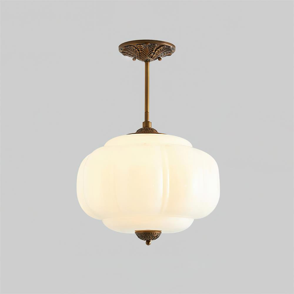 Rillet Glas Loftlampe - Rund Form i Metal og Glas med Blød Glød 2

