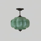 Rillet Glas Loftlampe - Rund Form i Metal og Glas med Blød Glød 3
