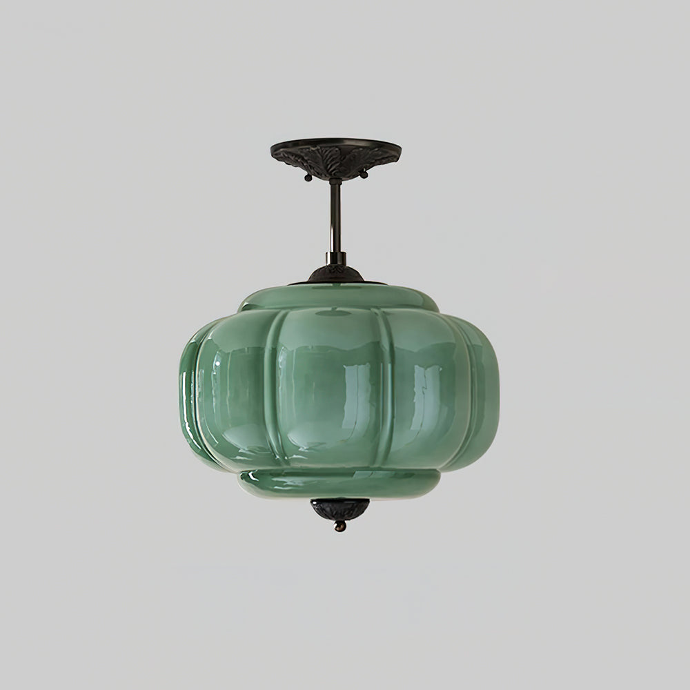 Rillet Glas Loftlampe - Rund Form i Metal og Glas med Blød Glød 3
