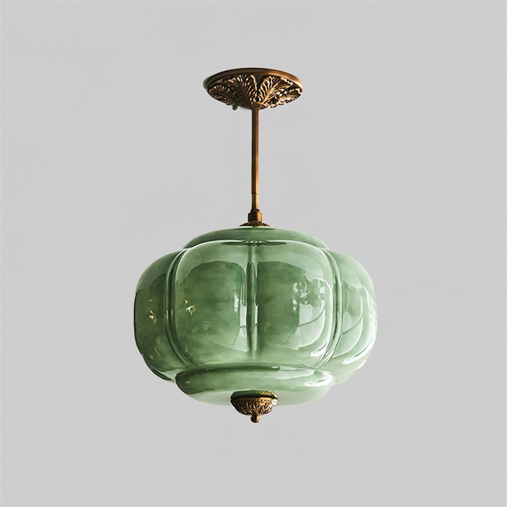 Rillet Glas Loftlampe - Rund Form i Metal og Glas med Blød Glød 4

