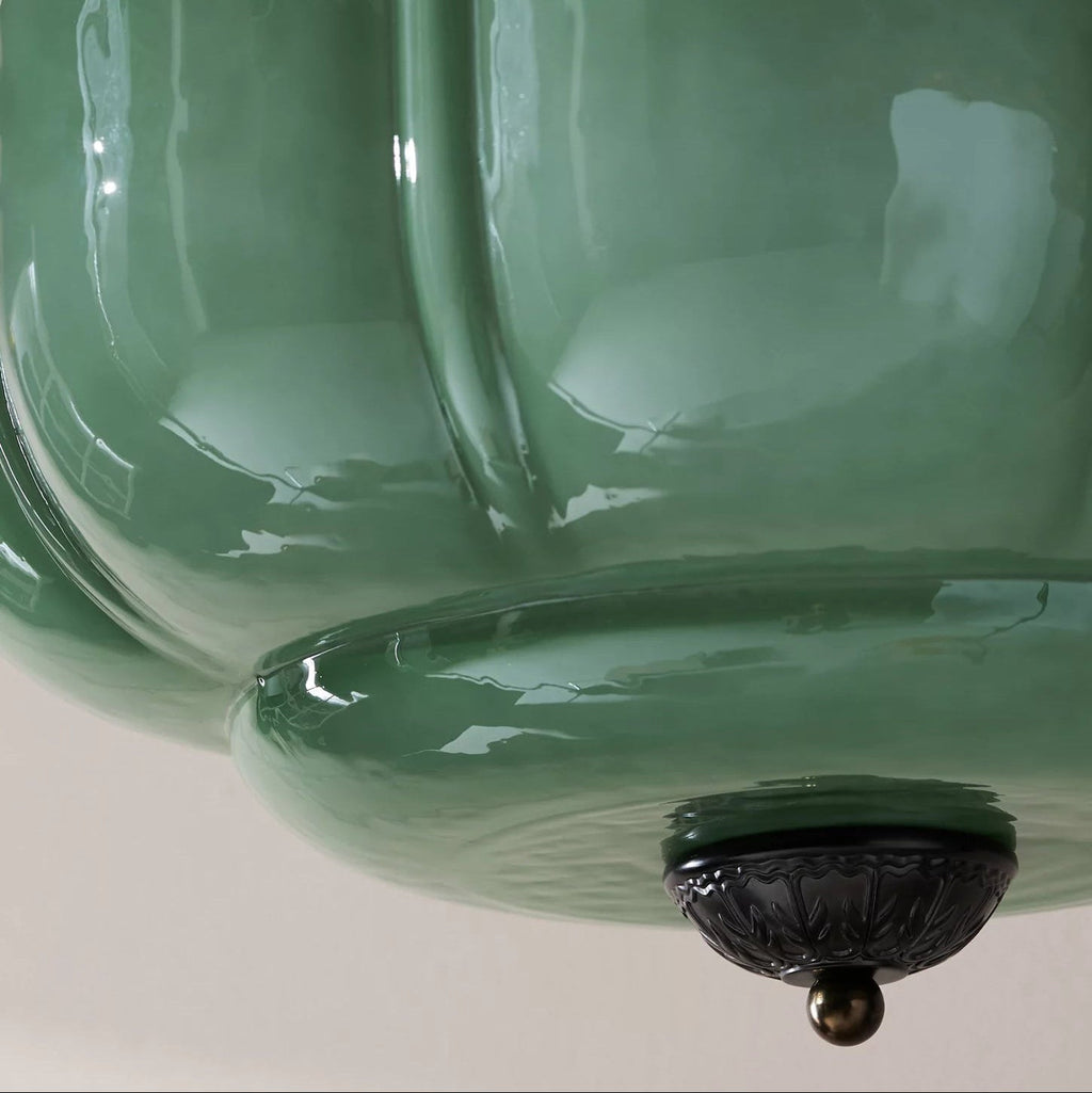 Rillet Glas Loftlampe - Rund Form i Metal og Glas med Blød Glød 5
