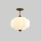 Rillet Glas Loftlampe - Rund Form i Metal og Glas med Blød Glød 6
