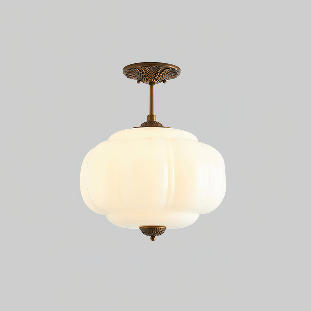 Rillet Glas Loftlampe - Rund Form i Metal og Glas med Blød Glød 6
