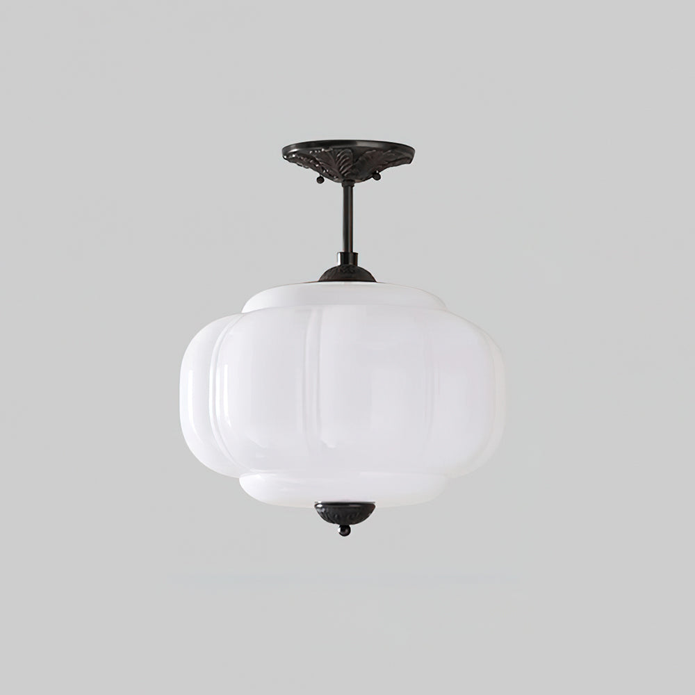 Rillet Glas Loftlampe - Rund Form i Metal og Glas med Blød Glød 7
