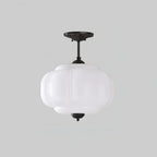 Rillet Glas Loftlampe - Rund Form i Metal og Glas med Blød Glød 7
