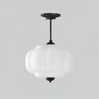 Rillet Glas Loftlampe - Rund Form i Metal og Glas med Blød Glød 8

