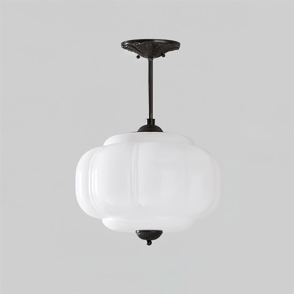 Rillet Glas Loftlampe - Rund Form i Metal og Glas med Blød Glød 8
