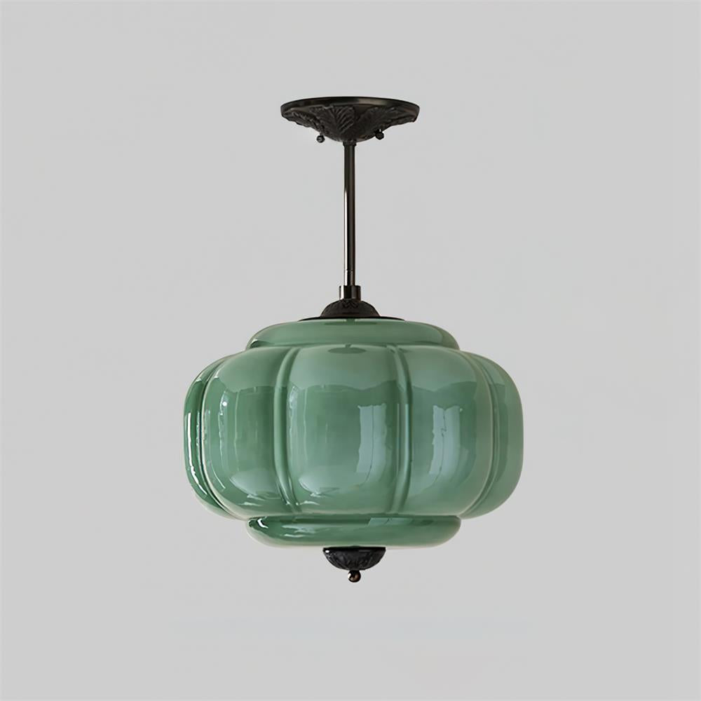 Rillet Glas Loftlampe - Rund Form i Metal og Glas med Blød Glød 9
