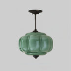 Rillet Glas Loftlampe - Rund Form i Metal og Glas med Blød Glød 9
