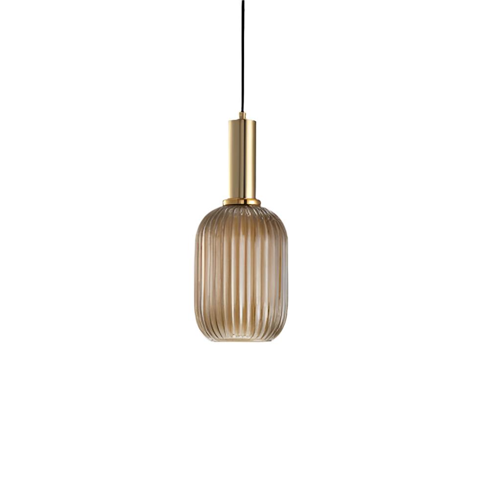 Rillet Glas Pendel Lampe - Tonet Glas med Retro Udtryk 10