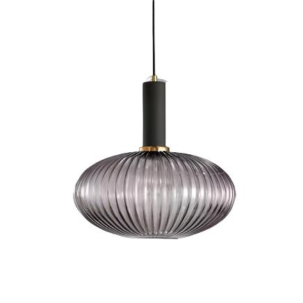 Rillet Glas Pendel Lampe - Tonet Glas med Retro Udtryk 12
