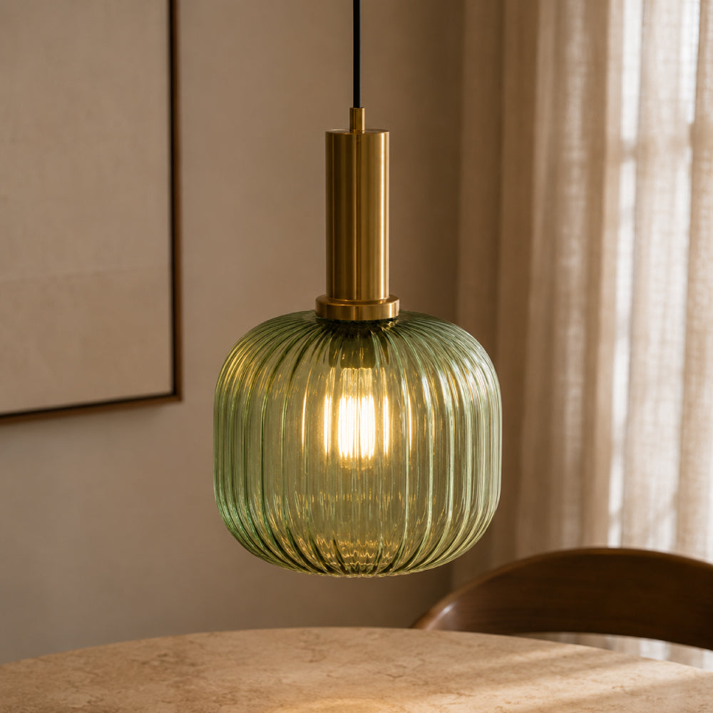 Rillet Glas Pendel Lampe - Tonet Glas med Retro Udtryk 28