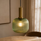 Rillet Glas Pendel Lampe - Tonet Glas med Retro Udtryk 28