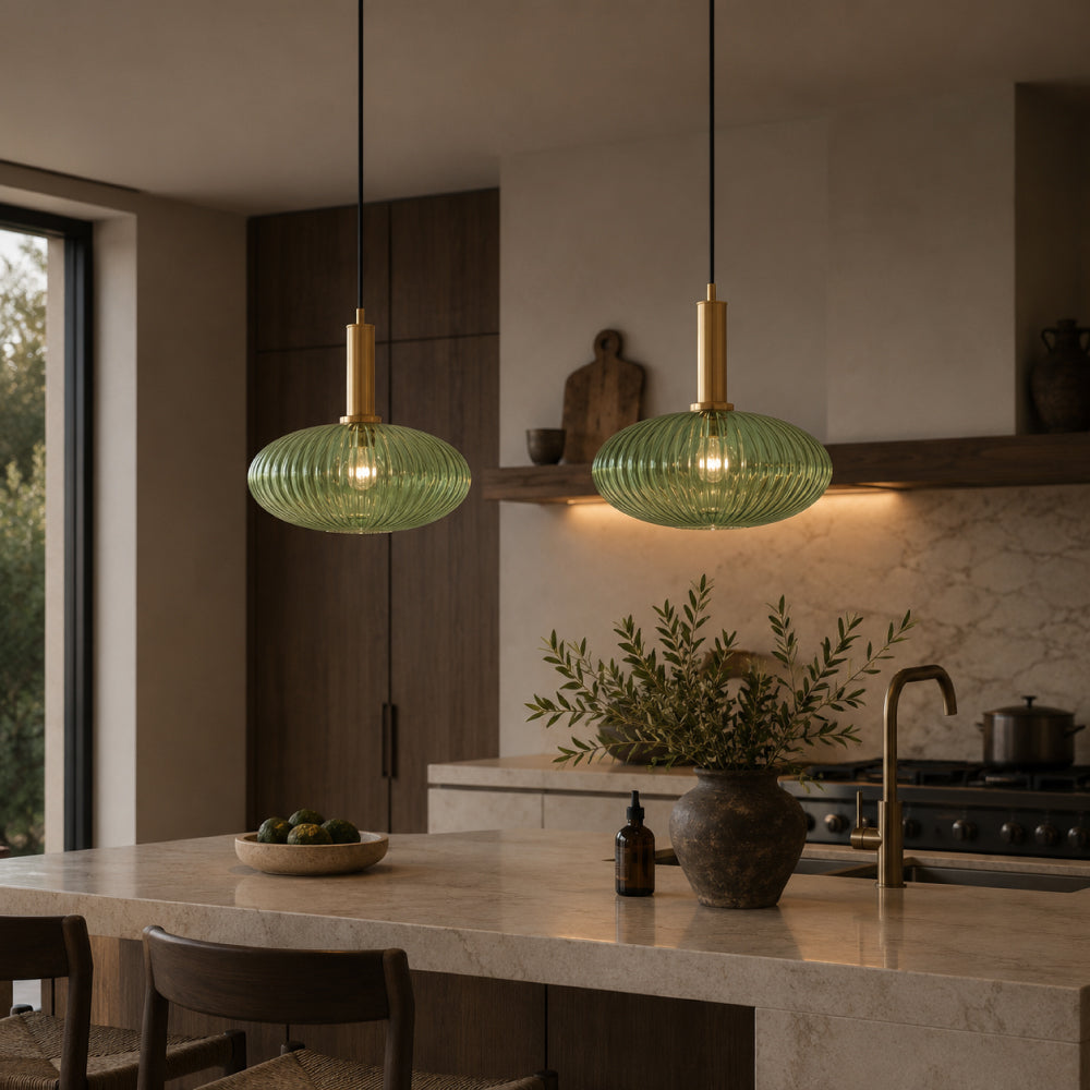 Rillet Glas Pendel Lampe - Tonet Glas med Retro Udtryk 29