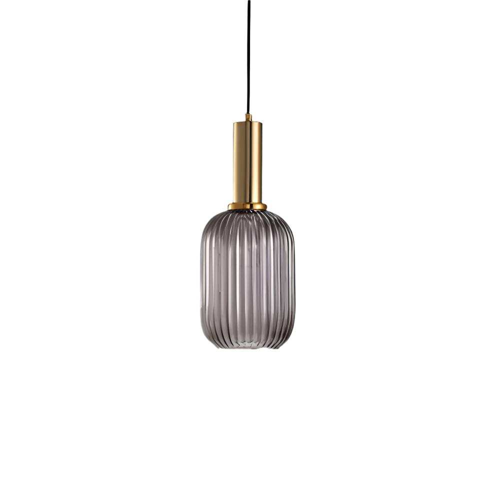 Rillet Glas Pendel Lampe - Tonet Glas med Retro Udtryk 3
