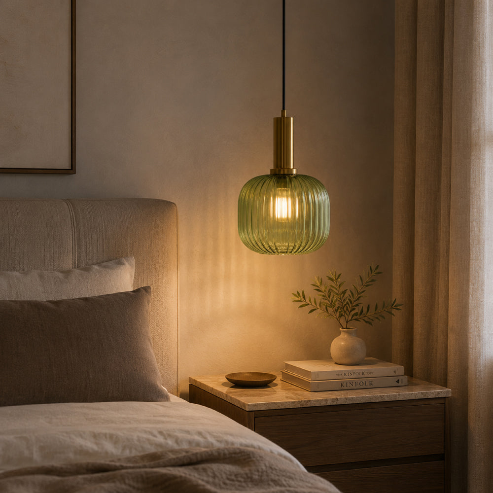 Rillet Glas Pendel Lampe - Tonet Glas med Retro Udtryk 31
