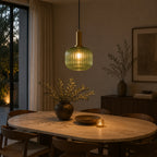 Rillet Glas Pendel Lampe - Tonet Glas med Retro Udtryk 32