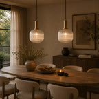 Rillet Glas Pendel Lampe - Tonet Glas med Retro Udtryk 34