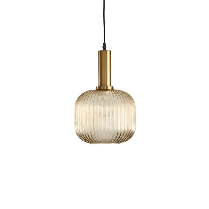 Rillet Glas Pendel Lampe - Tonet Glas med Retro Udtryk 4
